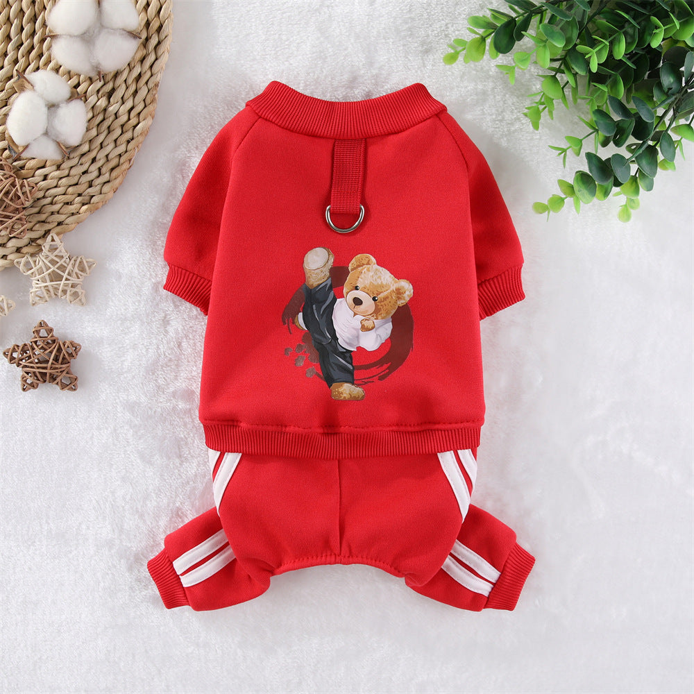 KFX-2445757 Kung Fu Bear Costume for Dogs in Red and Blue - Cozy Fleece Pet Clothing