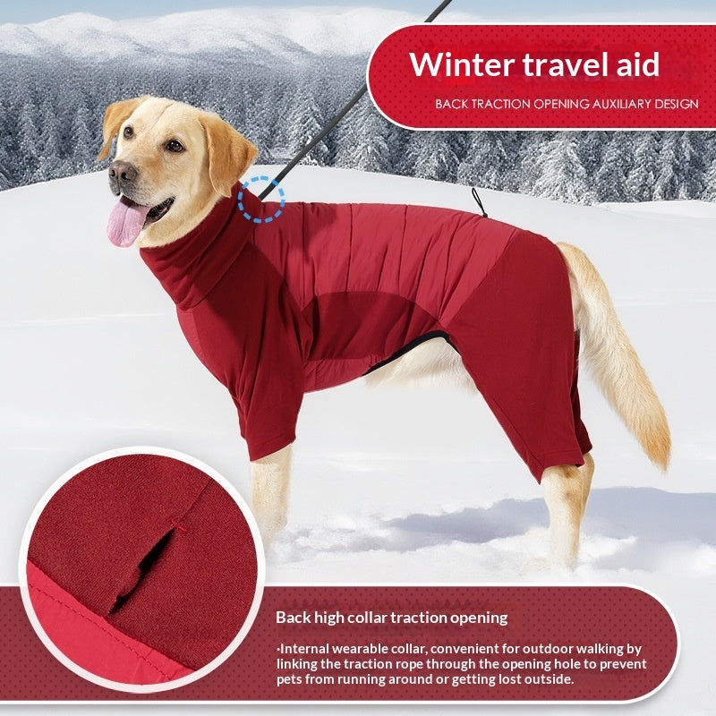 KFX-2445885 Thickened Four-Legged Hoodie for Large Dogs in Red or Gray - Soft German Polar Fleece