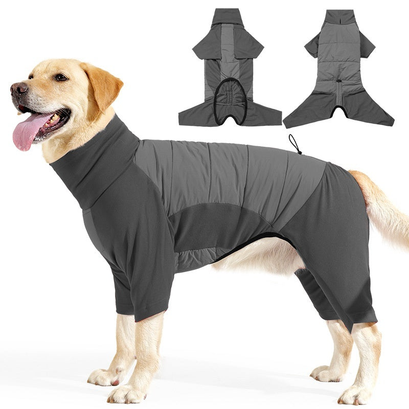 KFX-2445885 Thickened Four-Legged Hoodie for Large Dogs in Red or Gray - Soft German Polar Fleece