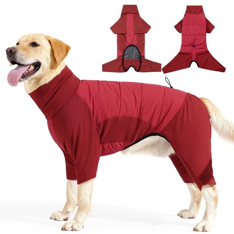 KFX-2445885 Thickened Four-Legged Hoodie for Large Dogs in Red or Gray - Soft German Polar Fleece