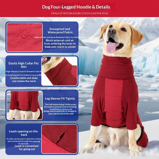 KFX-2445885 Thickened Four-Legged Hoodie for Large Dogs in Red or Gray - Soft German Polar Fleece