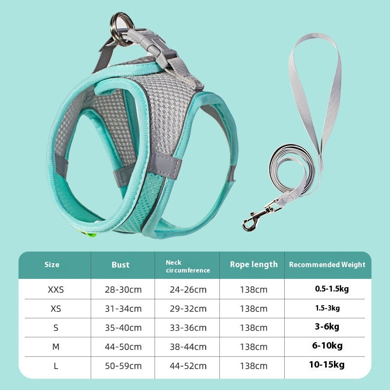 KFX-2446397 Reflective Breathable Pet Dog Vest Harness in Yellow, Pink, Green - Adjustable Leash Included