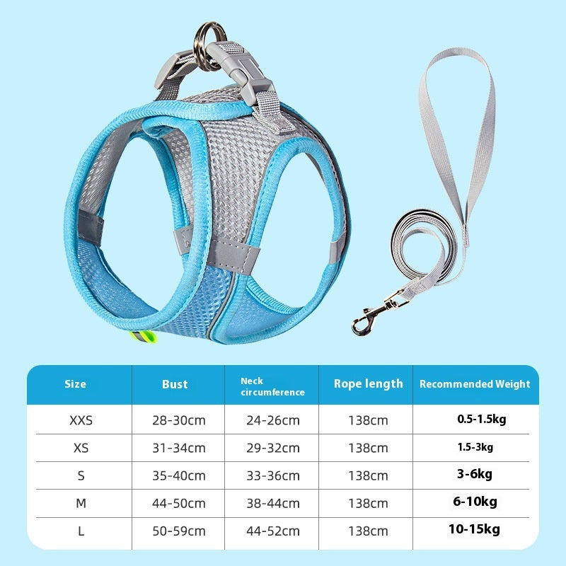 KFX-2446397 Reflective Breathable Pet Dog Vest Harness in Yellow, Pink, Green - Adjustable Leash Included