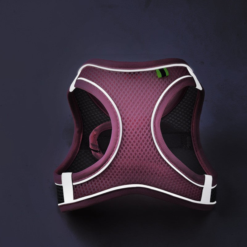 KFX-2446397 Reflective Breathable Pet Dog Vest Harness in Yellow, Pink, Green - Adjustable Leash Included