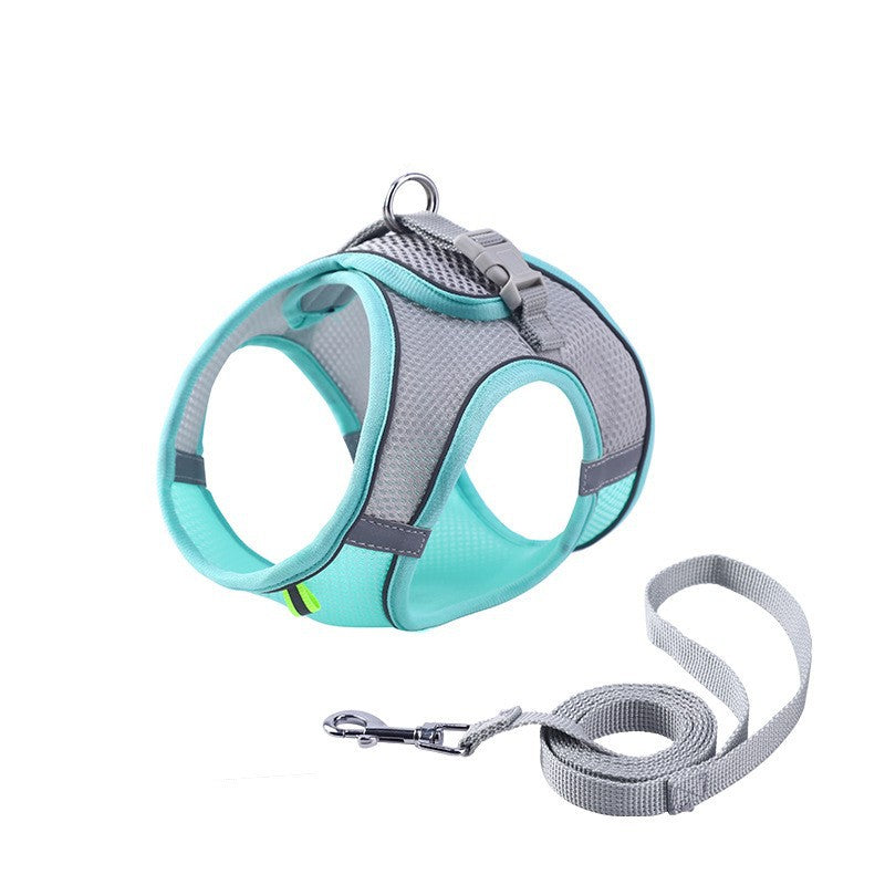 KFX-2446397 Reflective Breathable Pet Dog Vest Harness in Yellow, Pink, Green - Adjustable Leash Included