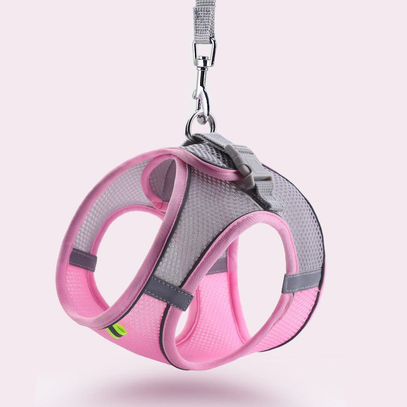 KFX-2446397 Reflective Breathable Pet Dog Vest Harness in Yellow, Pink, Green - Adjustable Leash Included