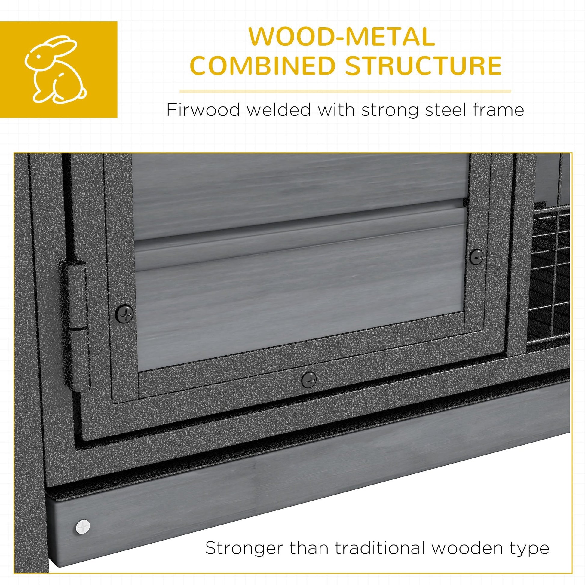 KFX-2450749 Elevated Wooden Rabbit Hutch with Openable Roof and Leak-Proof Tray for Indoor/Outdoor Use, Gray