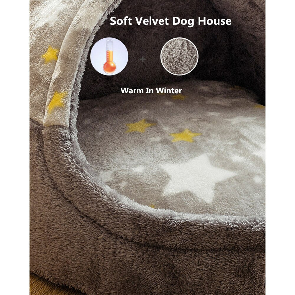 KFX-2451133 Cozy House-Shaped Pet Bed with Removable Cushion - Crystal Velvet, Sizes S, M, L