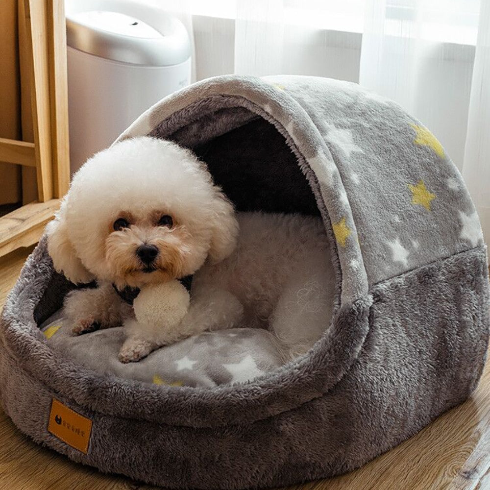 KFX-2451133 Cozy House-Shaped Pet Bed with Removable Cushion - Crystal Velvet, Sizes S, M, L