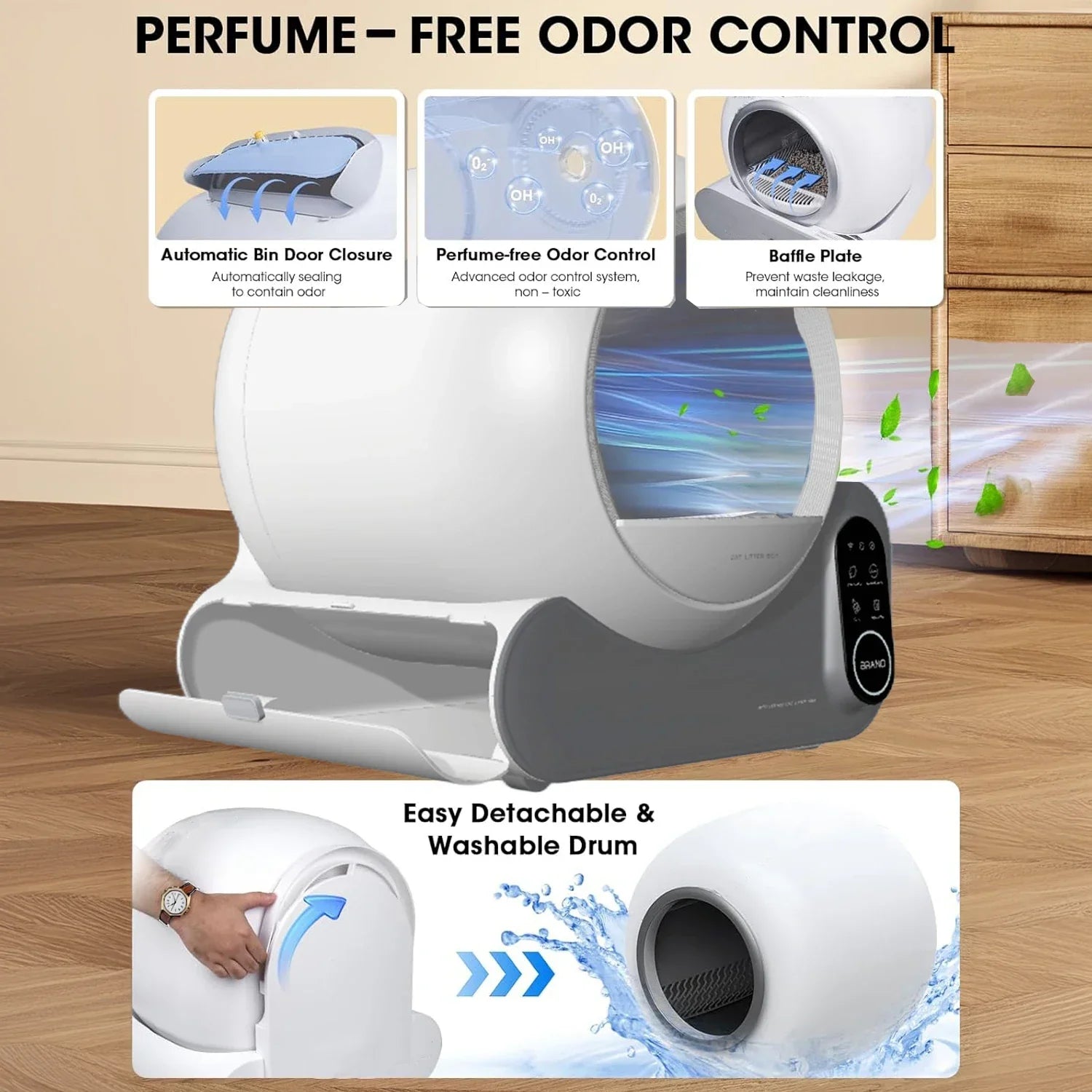 KFX-245267 Smart Self-Cleaning Round Litter Box with APP Control and Deodorizing Features for Cats up to 10kg