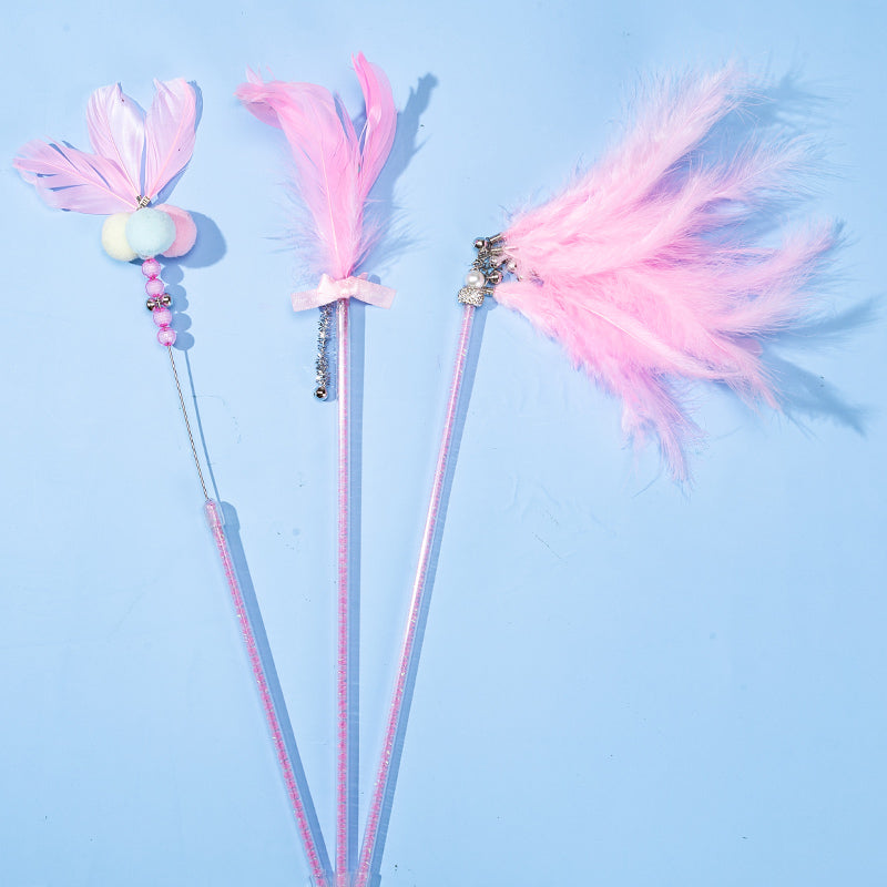 KFX-2453693 Bite Resistant Cat Toy with Bell and Feather - Multiple Color Sets Available