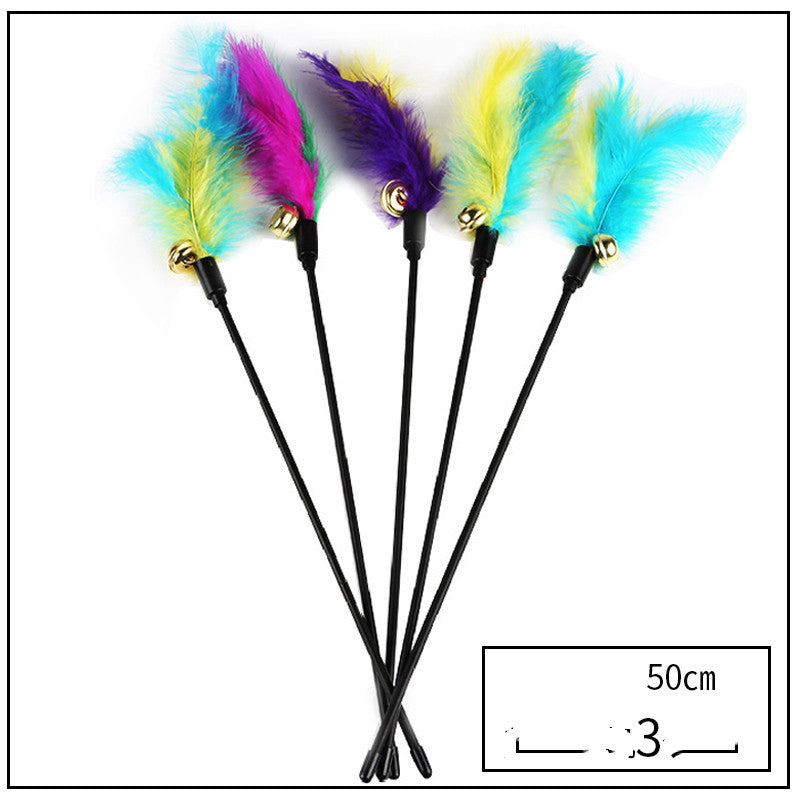 KFX-2453693 Bite Resistant Cat Toy with Bell and Feather - Multiple Color Sets Available