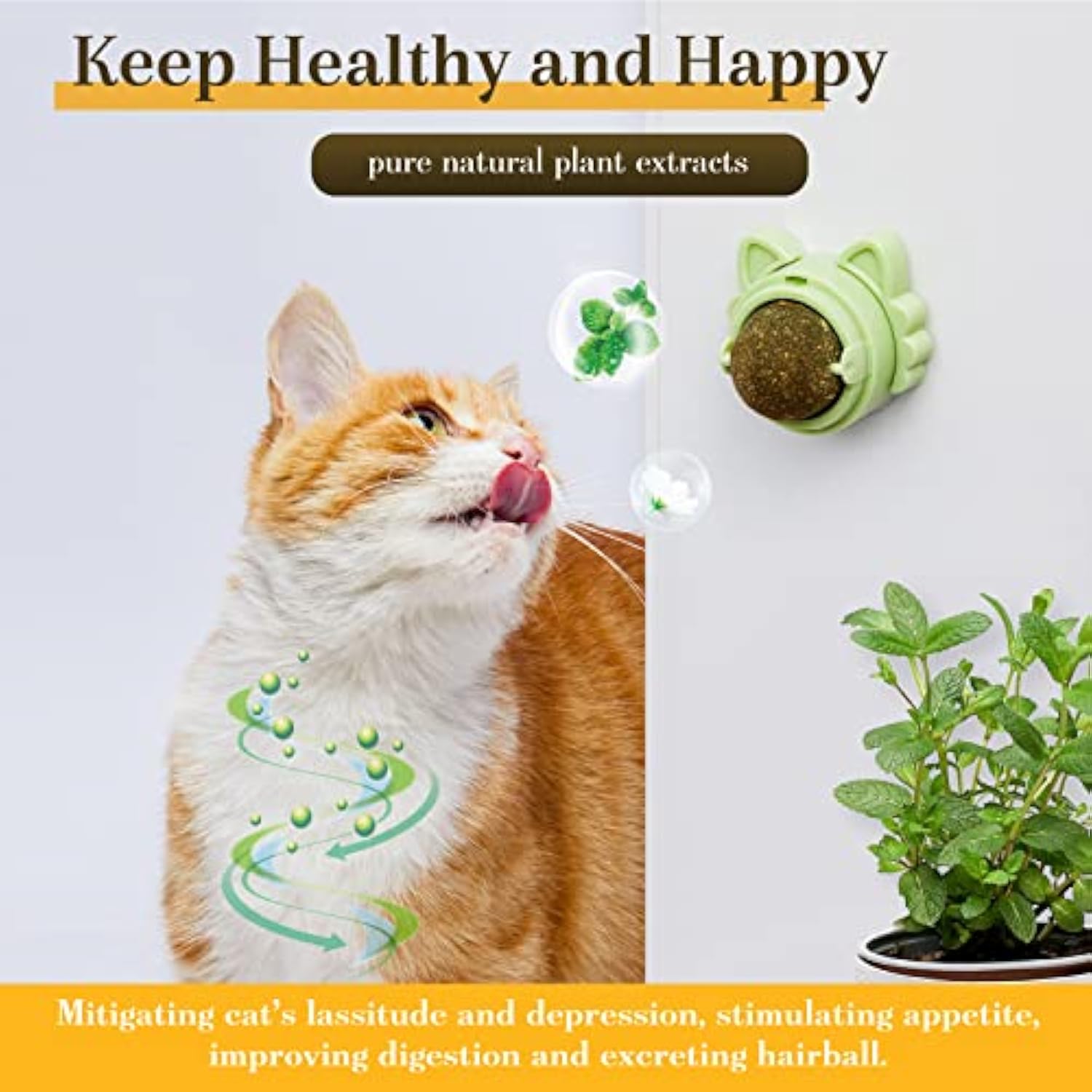 KFX-2454333 Wall-Mounted Catnip Balls for Cats - Natural Dental Chew Toys with Healthy Benefits