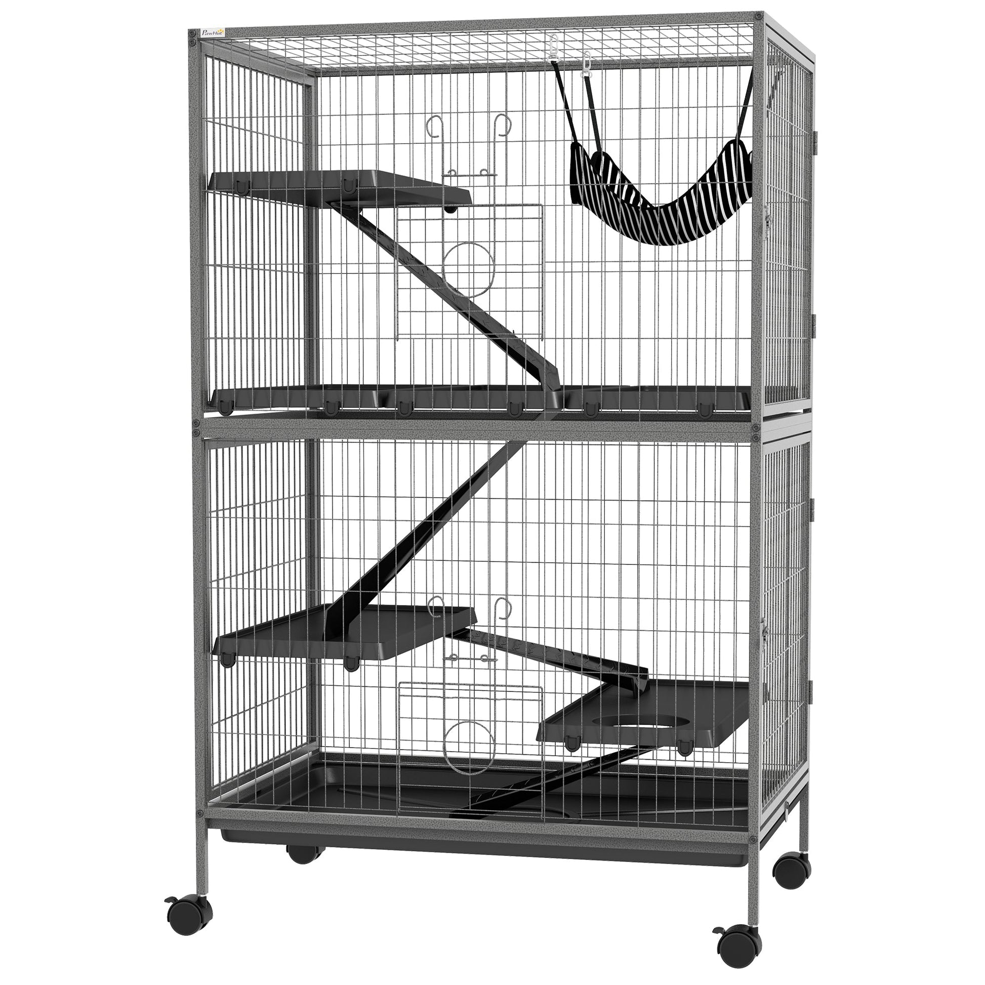 KFX-2456509 50" Rolling Small Animal Cage with Hammock, 4 Doors, Removable Tray for Ferrets and Chinchillas