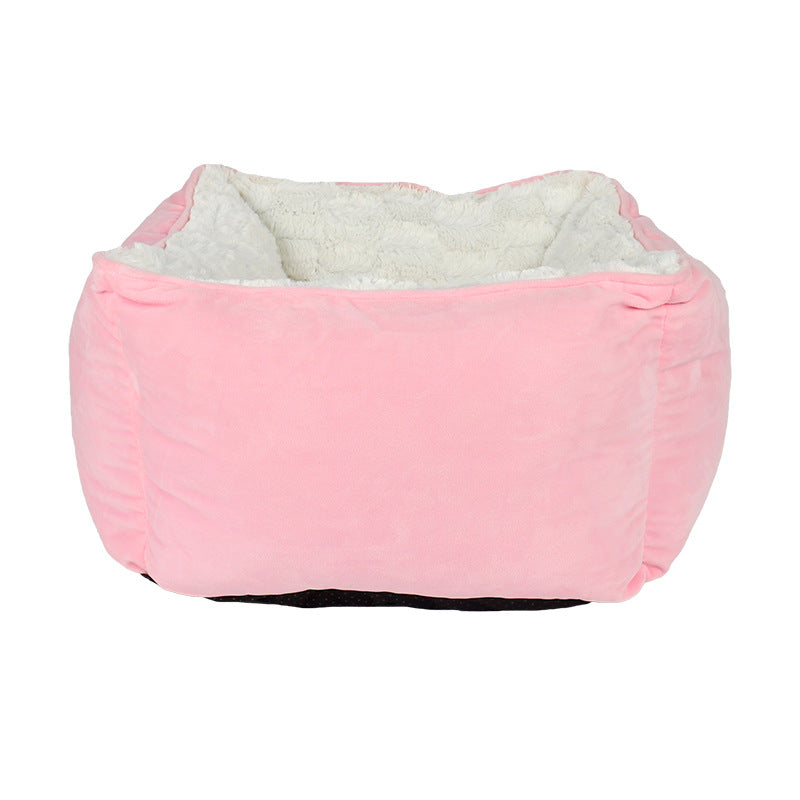 KFX-2456893 Cozy Printed Plush Cat Kennel - Square Pet Nest for Autumn and Winter, 47x47x26cm