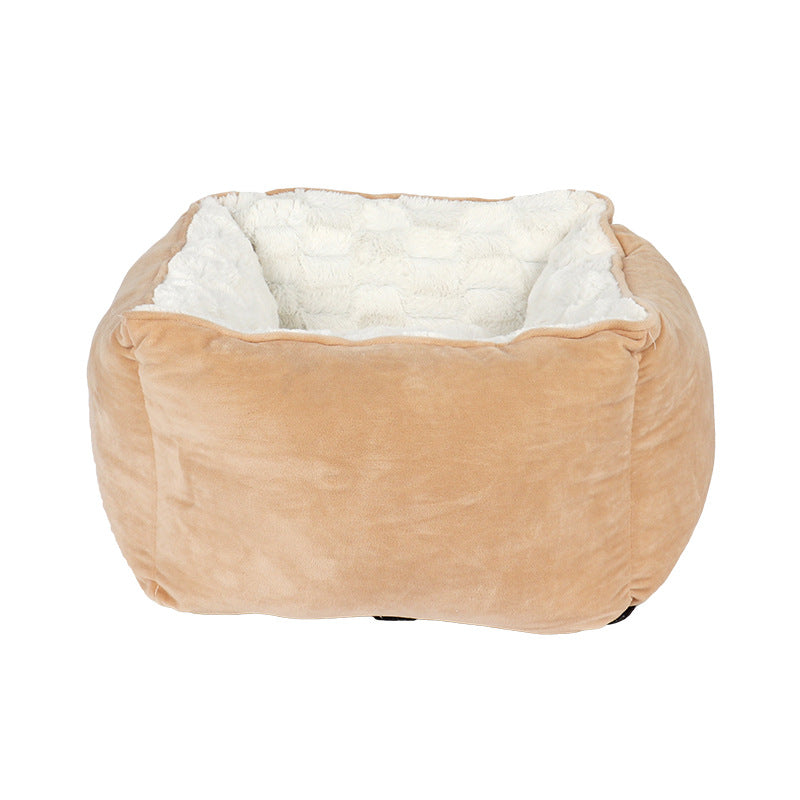 KFX-2456893 Cozy Printed Plush Cat Kennel - Square Pet Nest for Autumn and Winter, 47x47x26cm