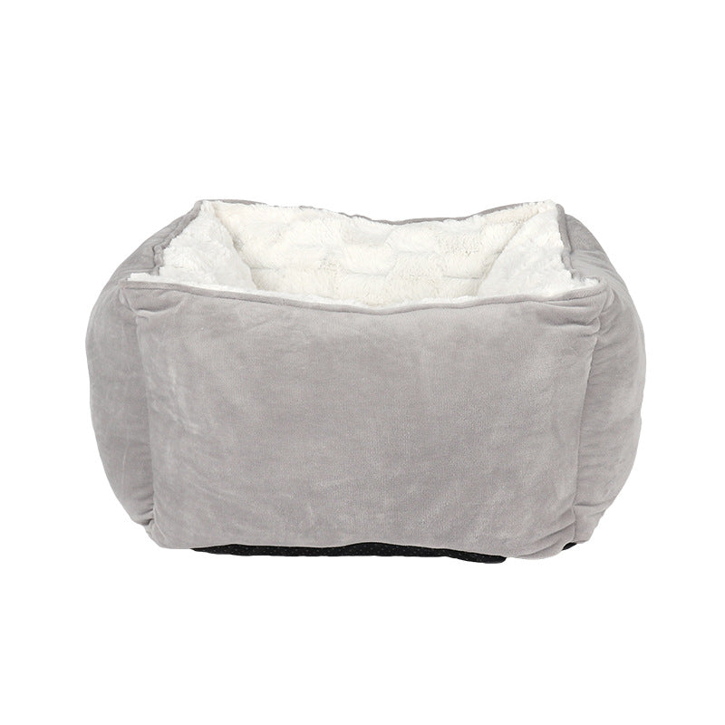 KFX-2456893 Cozy Printed Plush Cat Kennel - Square Pet Nest for Autumn and Winter, 47x47x26cm
