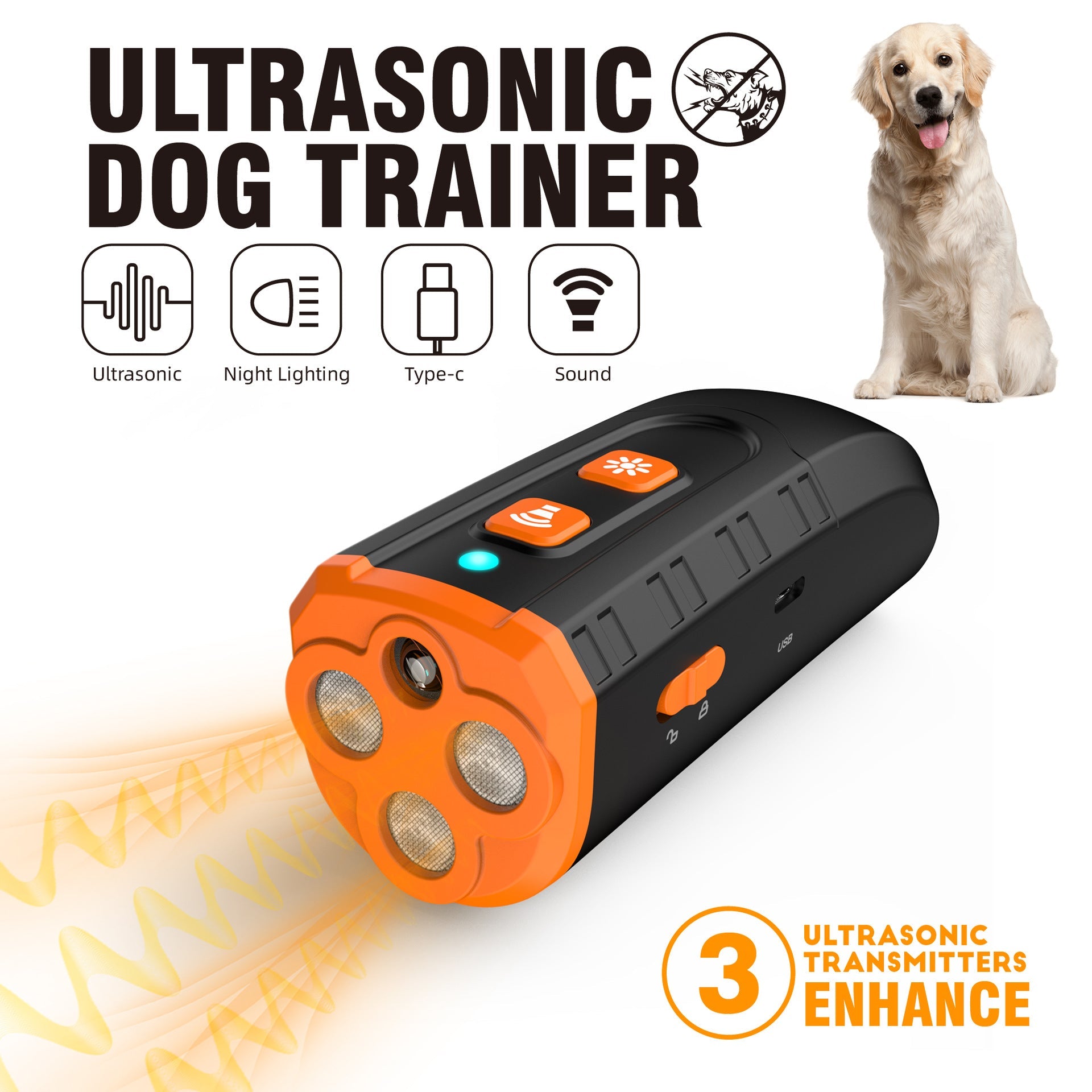 KFX-2457661 Handheld Ultrasonic Dog Trainer - V6 Orange, High-Power Bark Control Device