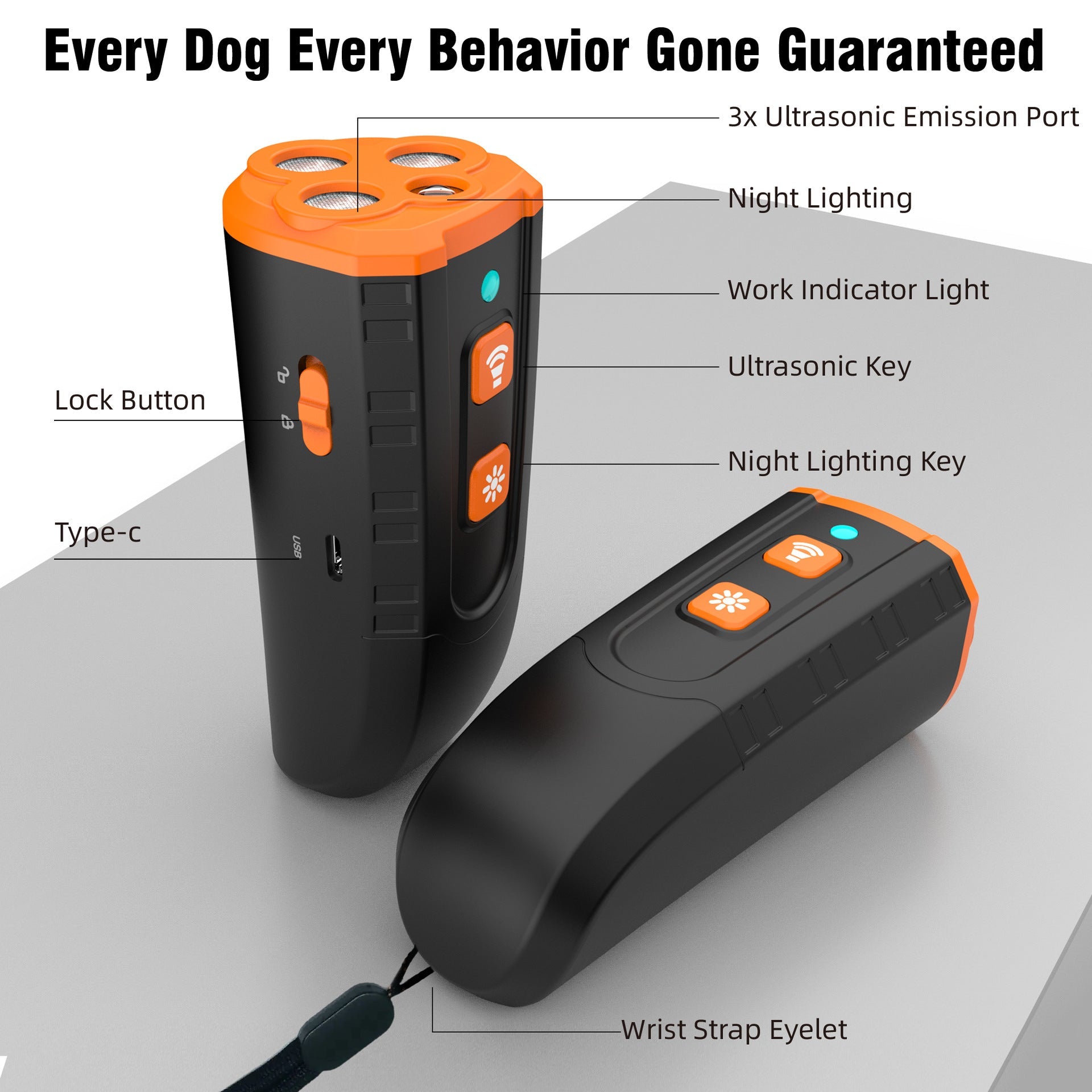 KFX-2457661 Handheld Ultrasonic Dog Trainer - V6 Orange, High-Power Bark Control Device