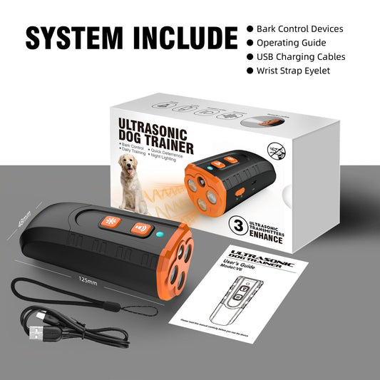 KFX-2457661 Handheld Ultrasonic Dog Trainer - V6 Orange, High-Power Bark Control Device