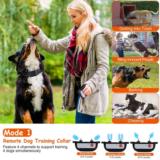 KFX-2458301 Wireless Dog Training Collar with Remote Fence System, Waterproof Receiver, 4 Channels, Beep/Vibration/Shock Modes, Rechargeable