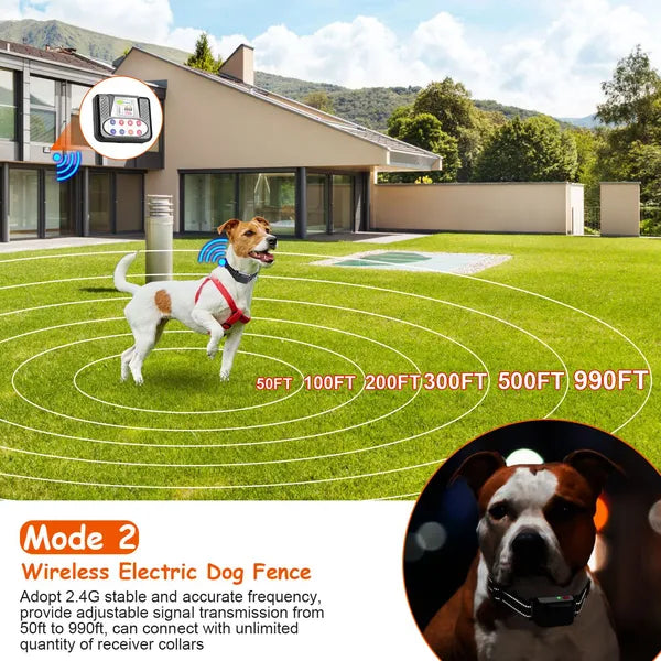 KFX-2458301 Wireless Dog Training Collar with Remote Fence System, Waterproof Receiver, 4 Channels, Beep/Vibration/Shock Modes, Rechargeable