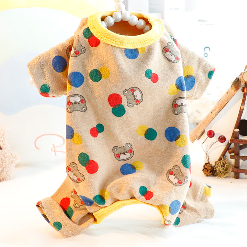 KFX-2459453 Light Brown & Milky White Casual Cotton Home Wear for Small Dogs - Sizes S to XXL