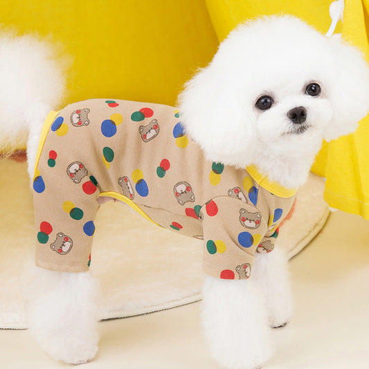 KFX-2459453 Light Brown & Milky White Casual Cotton Home Wear for Small Dogs - Sizes S to XXL