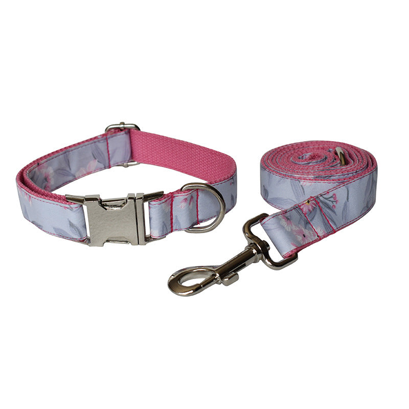 KFX-2462397 Stylish Ink Painting Print Dog Collar and Leash Set with Bow