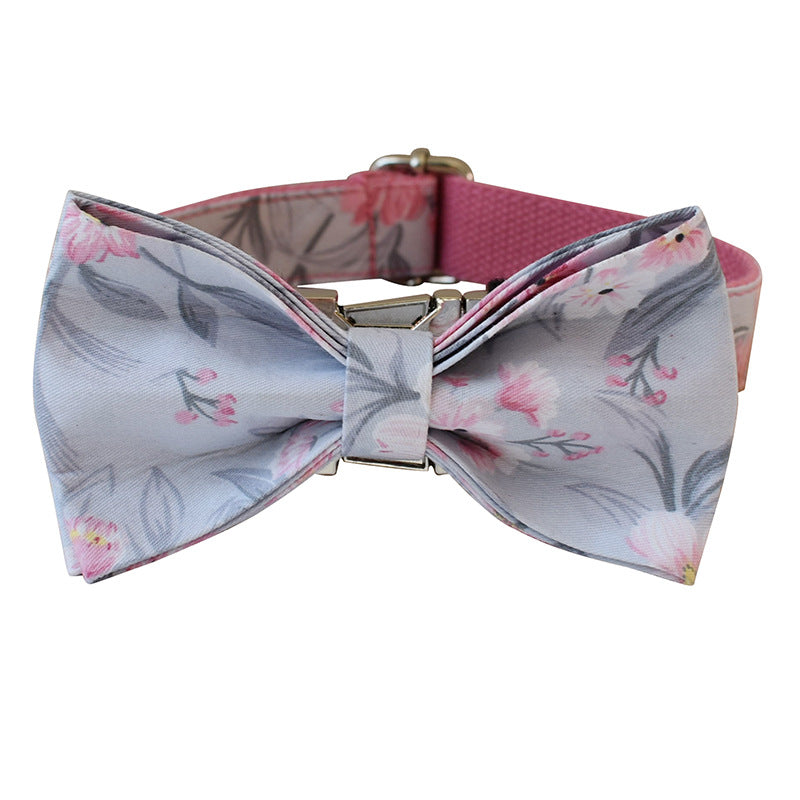 KFX-2462397 Stylish Ink Painting Print Dog Collar and Leash Set with Bow