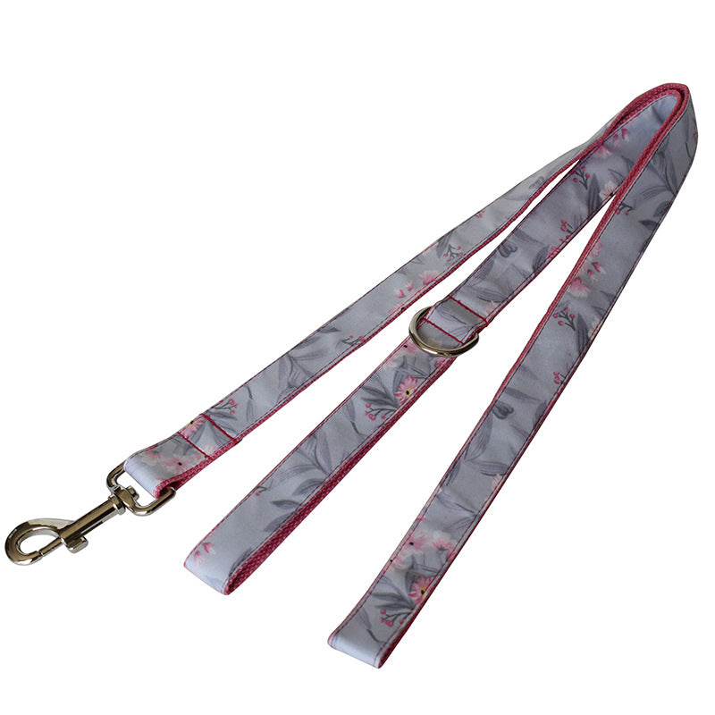 KFX-2462397 Stylish Ink Painting Print Dog Collar and Leash Set with Bow