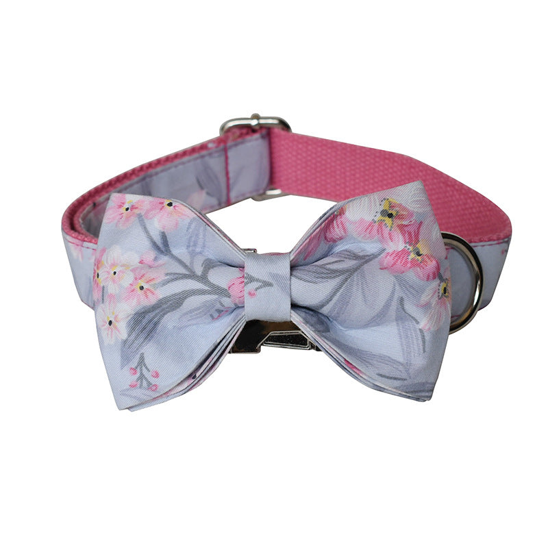 KFX-2462397 Stylish Ink Painting Print Dog Collar and Leash Set with Bow