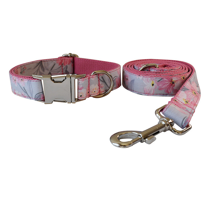 KFX-2462397 Stylish Ink Painting Print Dog Collar and Leash Set with Bow