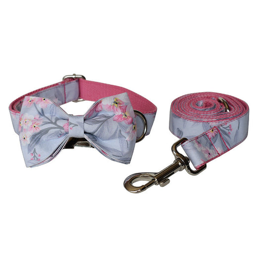 KFX-2462397 Stylish Ink Painting Print Dog Collar and Leash Set with Bow