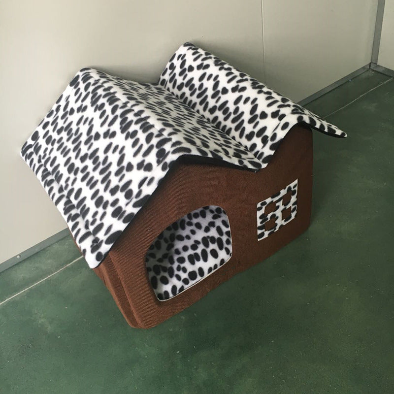 KFX-2462653 Winter Pet Kennel Double Roof Dog House – Durable Cloth with Spacious Design (55x40x42 cm)