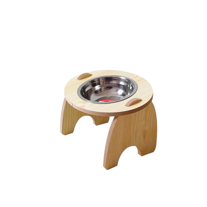 KFX-2464573 Cervical Spine Protection Wooden Frame Pet Bowl with Ceramic Insert, Single/Dual Options