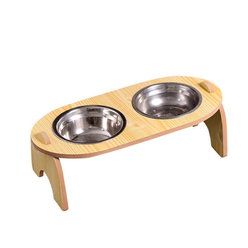KFX-2464573 Cervical Spine Protection Wooden Frame Pet Bowl with Ceramic Insert, Single/Dual Options