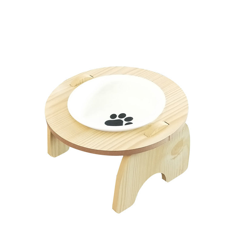 KFX-2464573 Cervical Spine Protection Wooden Frame Pet Bowl with Ceramic Insert, Single/Dual Options