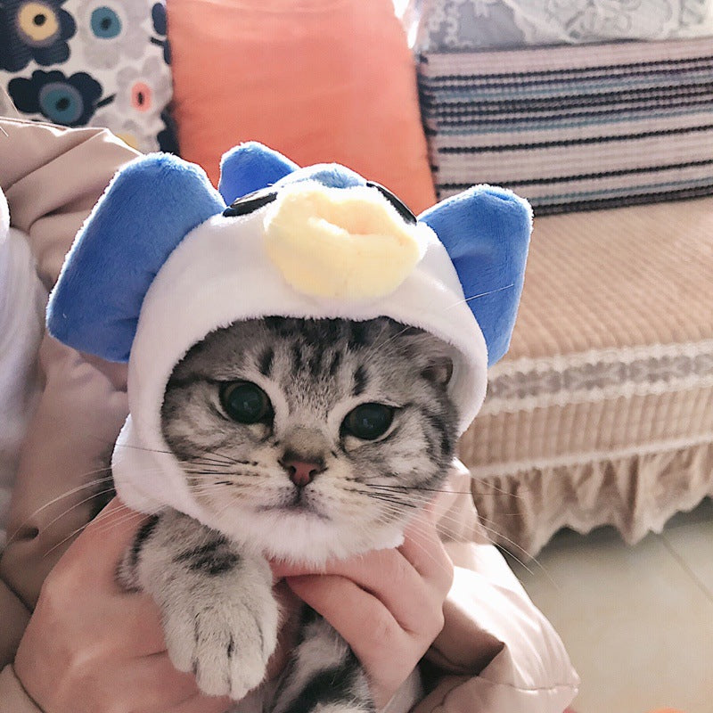 KFX-2465981 Cute Cat Headgear with Ear Holes – Warm Soft Decorative Hat for Kittens and Adult Cats