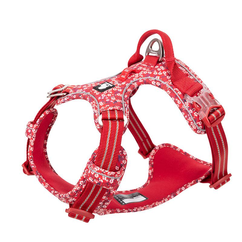 KFX-2467645 Floral Dog Chest Strap with Reflective Nylon and Aluminum Buckle