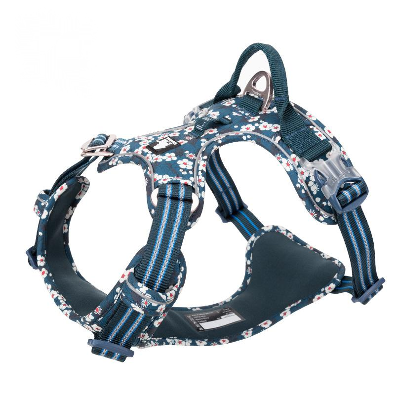 KFX-2467645 Floral Dog Chest Strap with Reflective Nylon and Aluminum Buckle