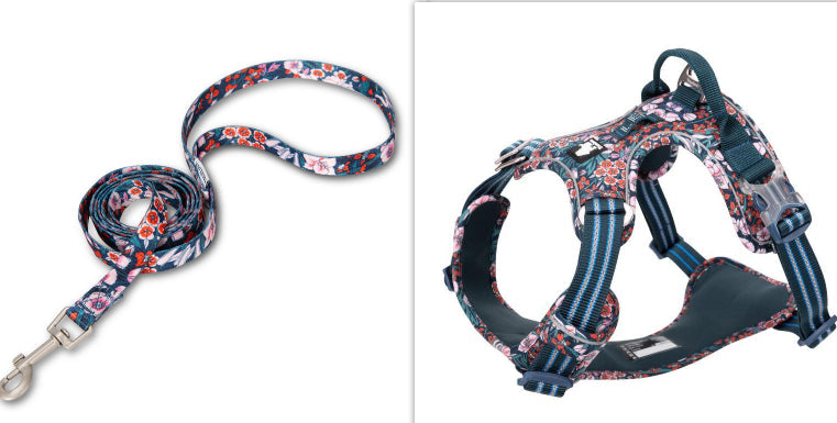 KFX-2467645 Floral Dog Chest Strap with Reflective Nylon and Aluminum Buckle