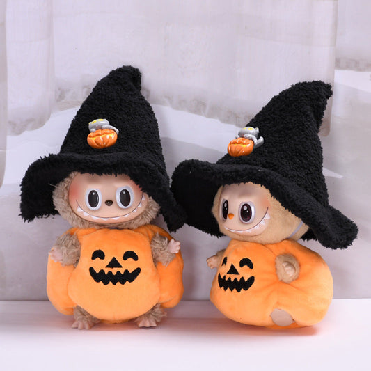 KFX-2468925 Halloween Pumpkin Doll Clothes with Black Hat - Plush Outfit for Decorative Use