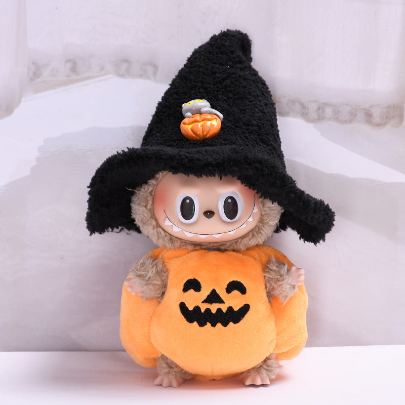 KFX-2468925 Halloween Pumpkin Doll Clothes with Black Hat - Plush Outfit for Decorative Use