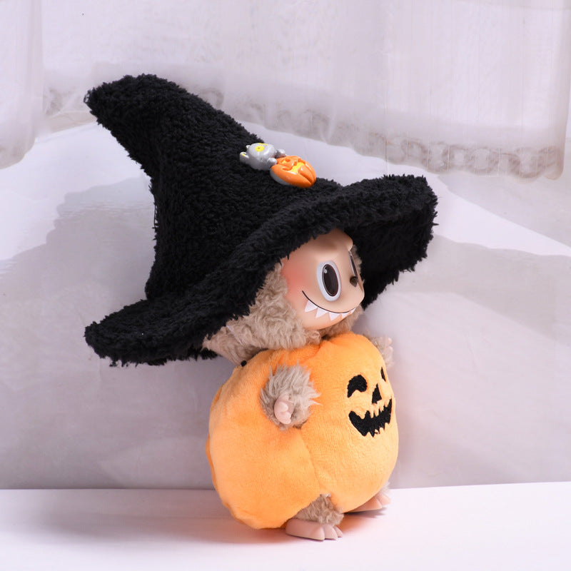 KFX-2468925 Halloween Pumpkin Doll Clothes with Black Hat - Plush Outfit for Decorative Use