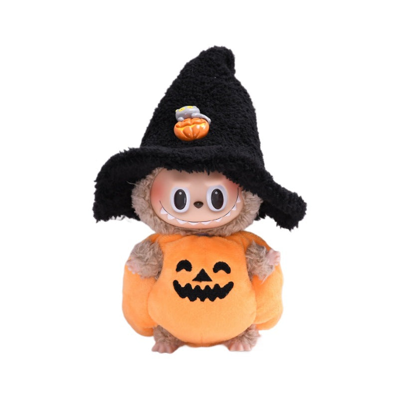 KFX-2468925 Halloween Pumpkin Doll Clothes with Black Hat - Plush Outfit for Decorative Use