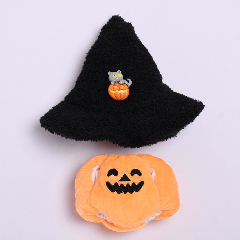 KFX-2468925 Halloween Pumpkin Doll Clothes with Black Hat - Plush Outfit for Decorative Use