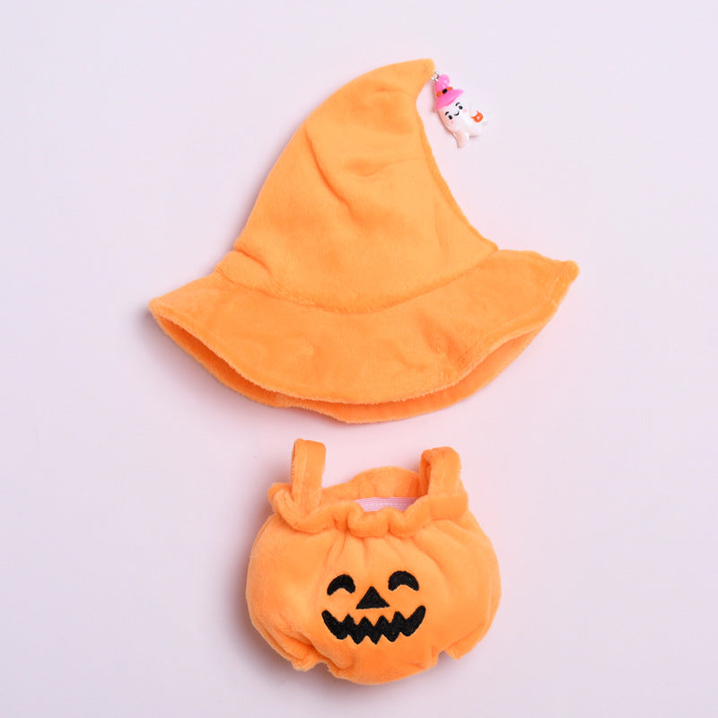 KFX-2468925 Halloween Pumpkin Doll Clothes with Black Hat - Plush Outfit for Decorative Use