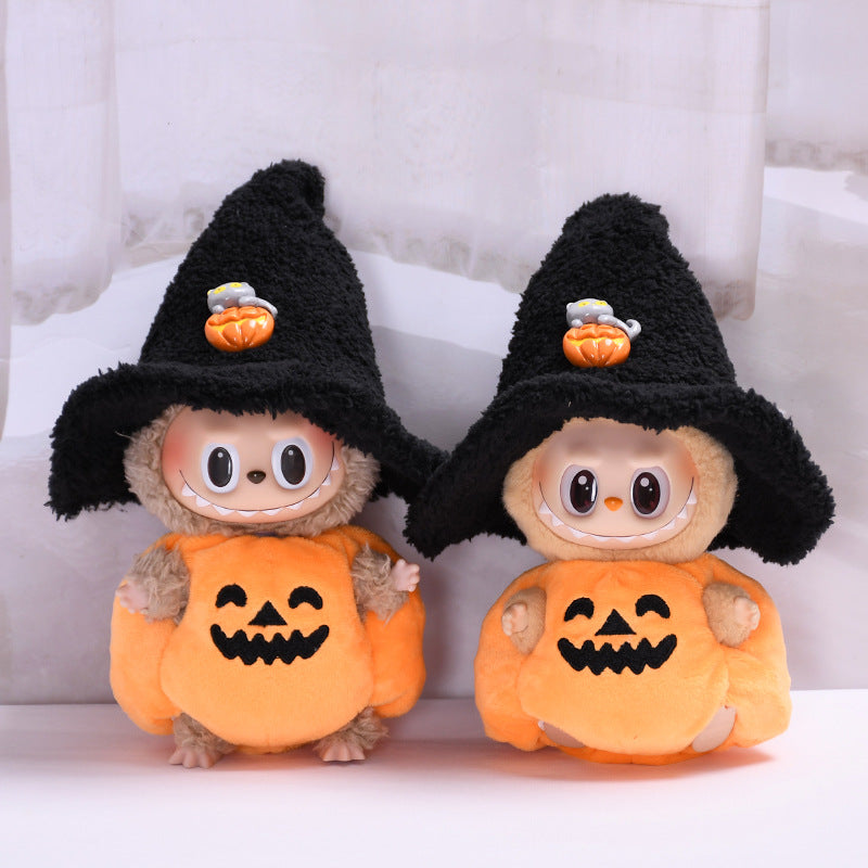 KFX-2468925 Halloween Pumpkin Doll Clothes with Black Hat - Plush Outfit for Decorative Use