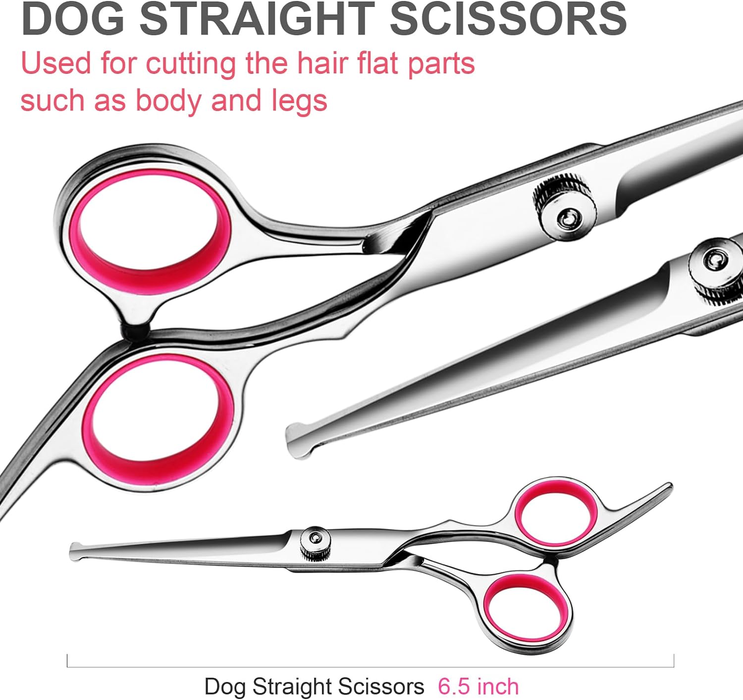 KFX-2471613 Professional Pet Grooming Scissors Set with Safety Round Tips - Stainless Steel Thinning and Curved Shears, Comb Included